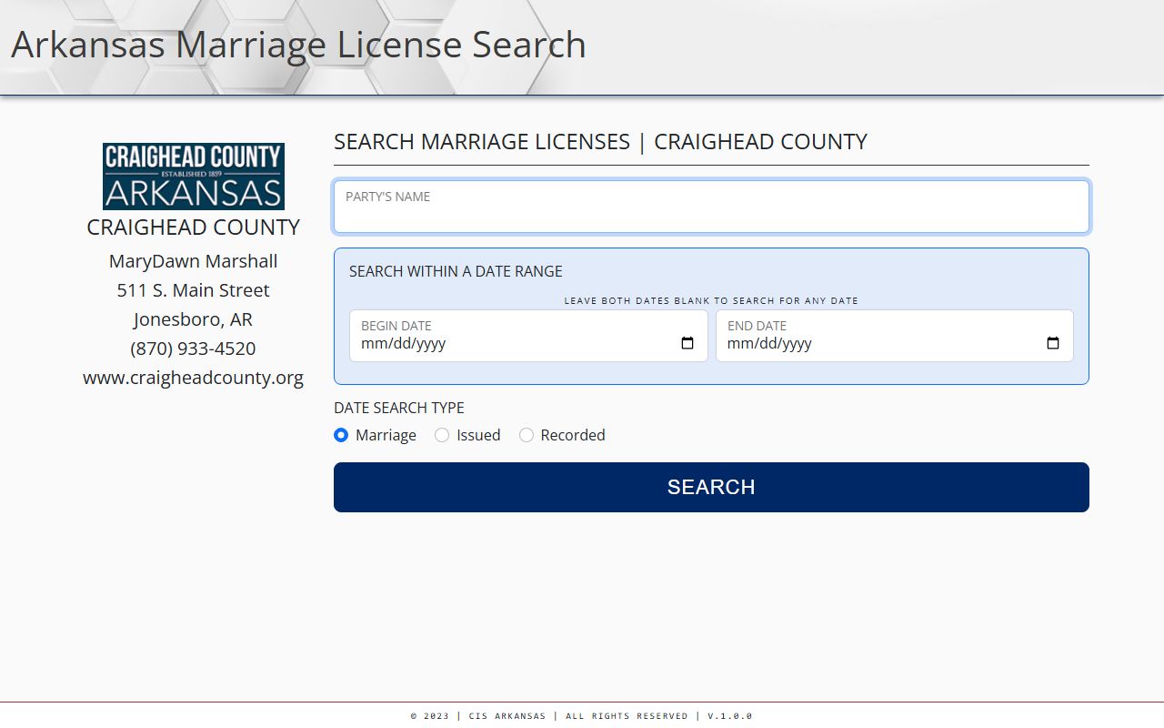 craighead county birth records marriage license search system online