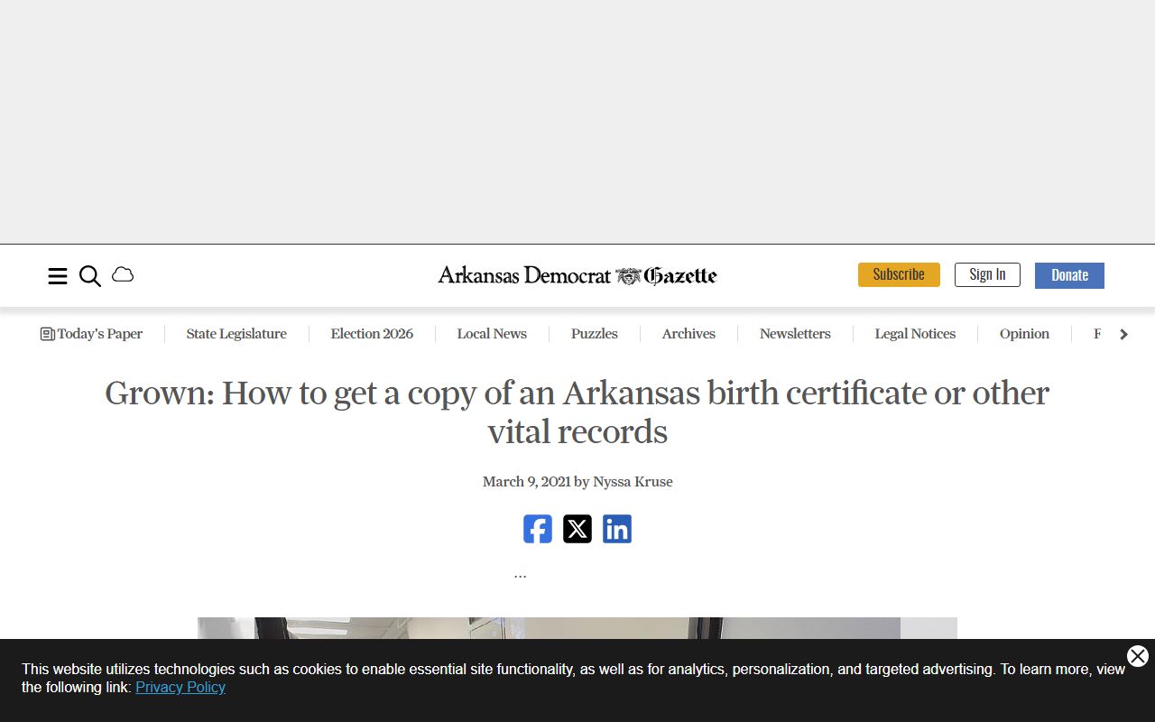 Arkansas Online article explaining how to get an Arkansas birth certificate
